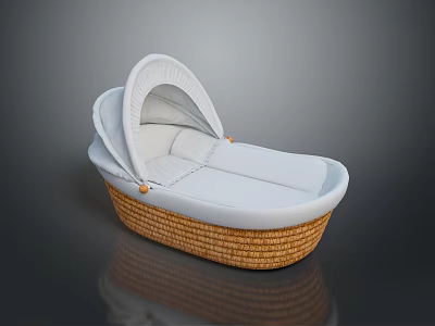 Elegant Baby Bassinet With White Canopy Soft Lining And Woven Rattan Base Design 3d model