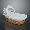 Elegant Baby Bassinet With White Canopy Soft Lining And Woven Rattan Base Design