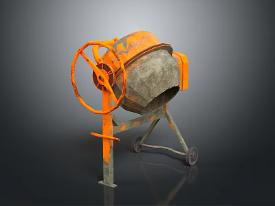 Orange Concrete Mixer Construction Equipment with Wheels and Mixing Drum 3d model