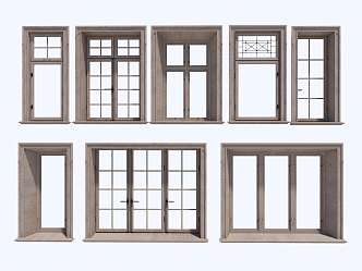 Modern Architecture Doors and Windows Double-fenestration Three-fenestration Single-door Swing Window Single-fenestration Stone Window 3d model