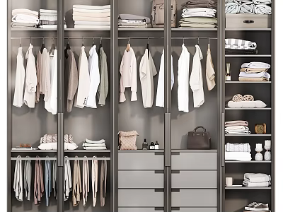 Organized Closet Space with Dresser Hanging Clothes Folded Garments Shoes and Bags 3d model