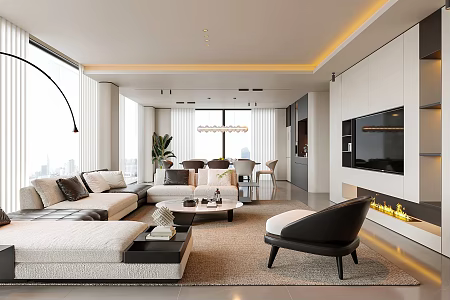 Modern living room dining room sofa coffee table multi-person sofa large flat layer 3d model
