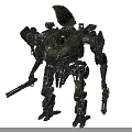 Dark Green Humanoid Robotic Mech Warrior With Intricate Armor And Weapon