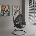 Bright Study Room Interior With Hanging Chair Decorative Paintings White Blinds And Natural Light