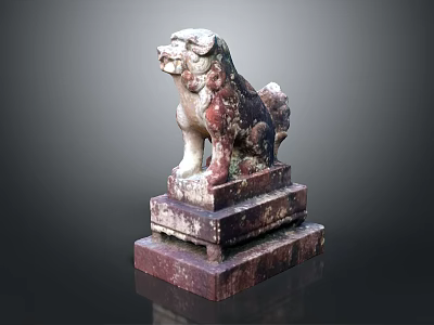 Traditional Chinese Stone Lion Guardian Statue with Pedestal Base and Ancient Craftsmanship 3d model