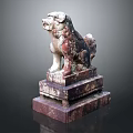 Traditional Chinese Stone Lion Guardian Statue with Pedestal Base and Ancient Craftsmanship