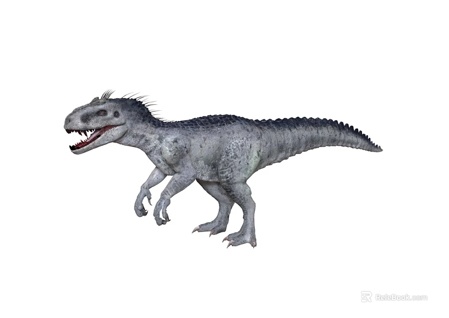 Fierce Realistic Gray Scaled Dinosaur With Open Mouth And Sharp Teeth Standing 3d model 