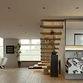 Modern Living Dining Room With Sofa Coffee Table Chandelier And Large Windows