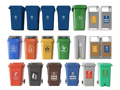 Public Facilities Colorful Sorted Waste Bins For Recycling And Waste Management 3d model