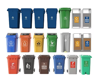 Public Facilities Colorful Sorted Waste Bins For Recycling And Waste Management 3d model