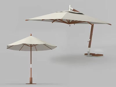 Outdoor Patio Sunshades in Two Sizes with Wooden Frame and White Canopy 3d model
