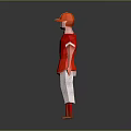 3D Model Baseball Player Character In Red Jersey White Pants And Orange Cap With Bat 3d model