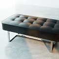 Modern Black Leather Sofa Bench With Tufted Cushion And Metal Legs