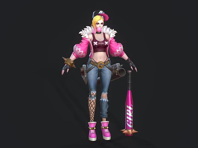 Blonde Haired Character In Pink Top With Ripped Jeans And Creature Bat Accessory 3d model