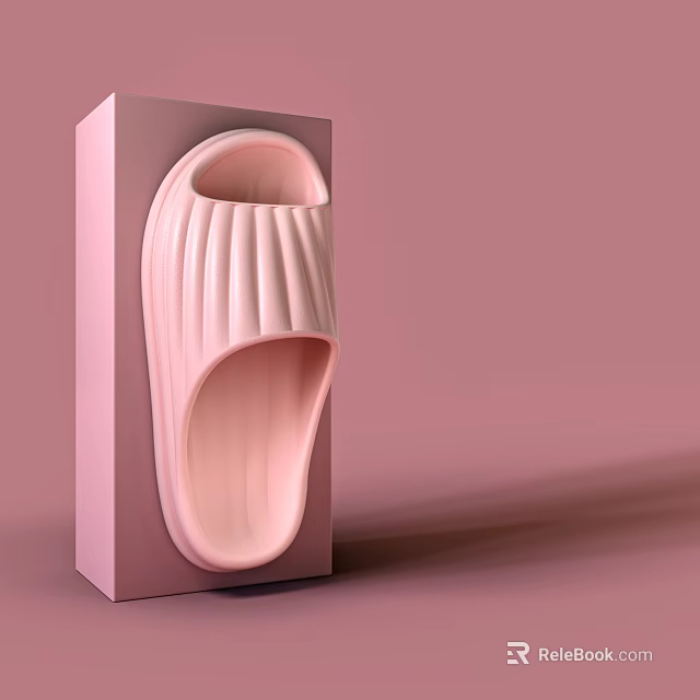 Pink Ribbed Slippers With Soft Texture On Display Box In Pastel Background 3d model 
