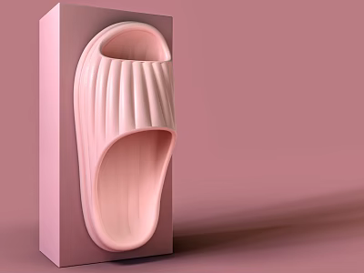 Pink Ribbed Slippers With Soft Texture On Display Box In Pastel Background 3d model