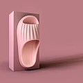 Pink Ribbed Slippers With Soft Texture On Display Box In Pastel Background