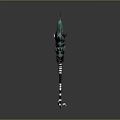 Vibrant Fantasy Weapon Featuring Curved Blade Seahorse Inspired Head Striped Handle And Glowing Accents