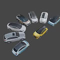 Assorted Colored Car Lineup Featuring Yellow Blue Silver Sedan And SUV Models
