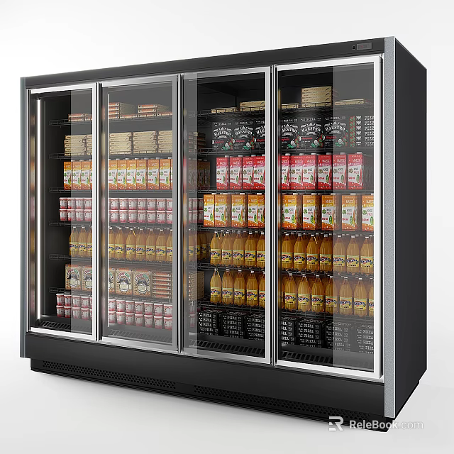 Commercial Display Refrigerator With Glass Doors Storing Beverages And Canned Goods For Retail Store 3d model 