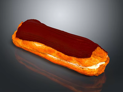 Golden Pastry Éclair With Rich Chocolate Glaze And Cream Filling 3d model