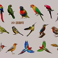 Colorful 2D Animal Bird Hanging Decor with Various Parrot and Sparrow Styles