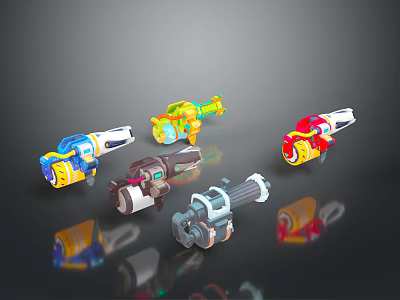 Colorful Cartoon Style Toy Guns With Different Designs For Kids Playtime 3d model