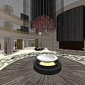 Elegant Hotel Lobby With Revolving Door Marble Floor Curved Ceiling And Chandeliers