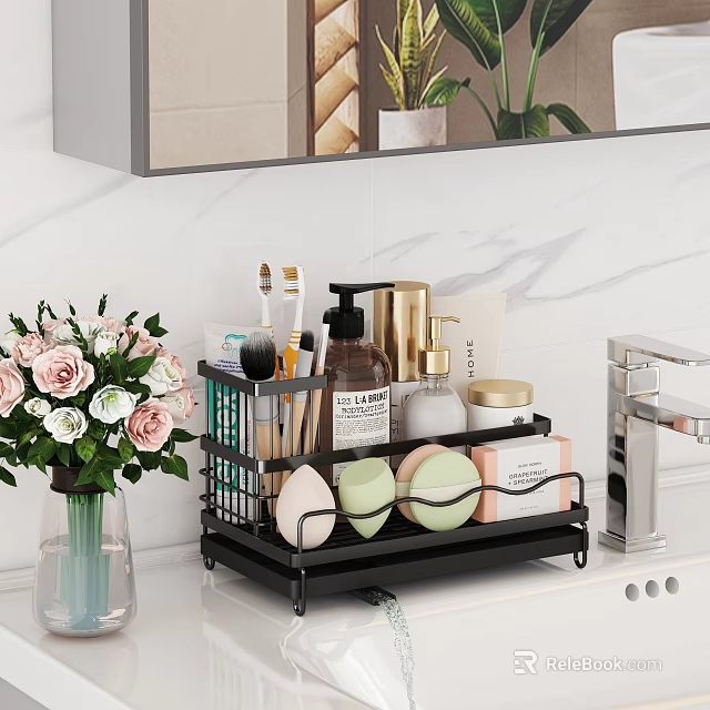 Black Bathroom Countertop Organizer With Toothbrush Makeup Brushes Skincare And Soap 3d model 