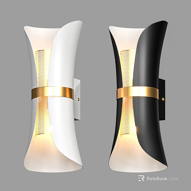 Modern Curved Wall Lamps with White Black Finish and Gold Accent Lighting 3d model 