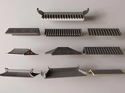 Traditional Chinese Roof Tile Components In Various Styles 3d model