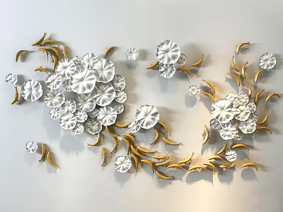 Elegant Modern Silver And Golden Flower Leaf Wall Decor For Home 3d model