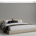 Modern Double Bed With Beige Upholstered Frame White Sheets And Colorful Pillows 3d model