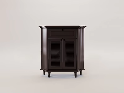 Traditional Dark Brown Wooden Cabinet With Louvered Doors And Decorative Legs 3d model