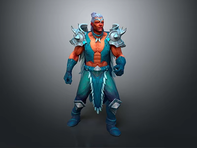 Fantasy Warrior Character With Red Skin White Hair And Blue Armor Costume Design 3d model