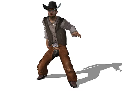 Game Movie Character Wearing Cowboy Hat Vest Shirt Brown Pants Belt Buckle Standing Pose 3d model