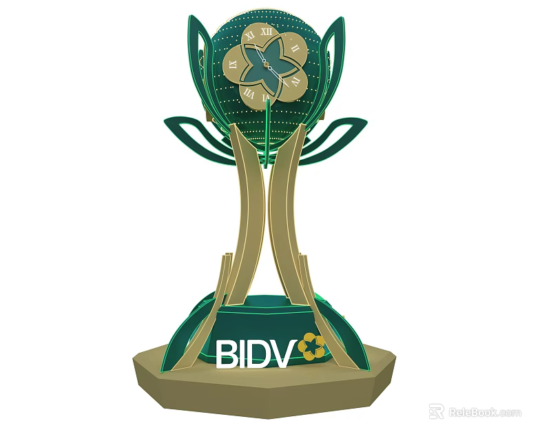 BIDV Logo Billboard With Trophy Design Green And Gold Decorative Patterns 3d model 
