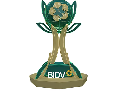 BIDV Logo Billboard With Trophy Design Green And Gold Decorative Patterns 3d model