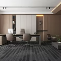 Modern Office Interior Design With Wooden Desk Chairs Sofa Green Plant And Soft Carpet