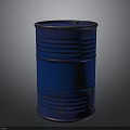 Cylindrical Blue Rusty Metal Barrel With Ribbed Surface On Dark Background