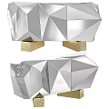 Modern Geometric Polyhedral Console Table With Silver Metallic Surface And Gold Legs 3d model
