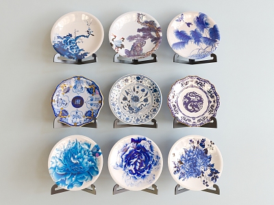 New Chinese plate blue and white porcelain plate 3d model