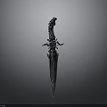 Decorative Medieval Fantasy Sword with Intricate Carved Hilt and Ornate Blade Design