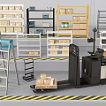 Industrial Warehouse Equipment With Forklift Metal Shelves Storage Boxes And Ladder