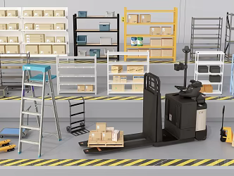 Shelf packing box forklift flatbed ladder 3d model