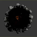 Green Plants Surrounding Burning Campfire With Gray Stones And Red Flames