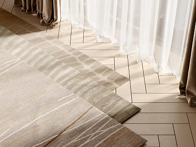 Square Area Rugs With Striped Design On Wooden Floor Near Curtains 3d model