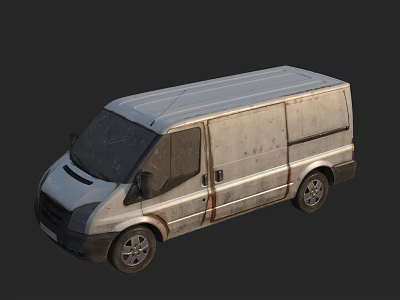 Old Silver Commercial Van With Rusty Body And Worn Out Exterior 3d model