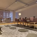 Modern Beauty Salon Interior With Wooden Tables Chairs Soft Lighting Stone Lantern And Pebble Decor