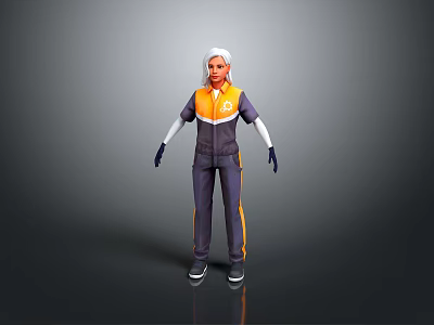 Gray and Orange Utility Jumpsuit with White Headscarf Black Gloves and Black Shoes 3d model